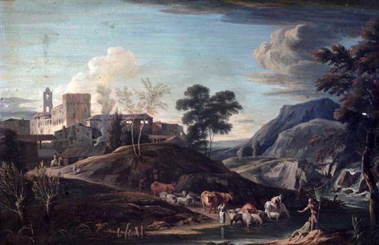 Attributed to Marco Ricci (Belluno 1676 - 1730 Venice), gouache, extensive Italianate landscape